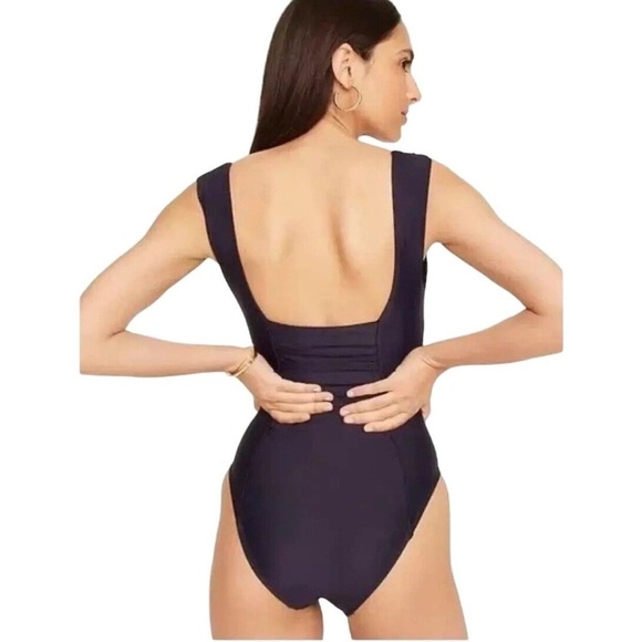 J Crew Ruched Squareneck One-Piece Swimsuit Full
Coverage Navy Blue Size 24   24 - Picture 3 of 8